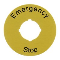 CA6-1026 Placa leyenda "emergency stop" 59mm redonda para pulsador